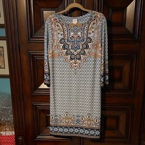 Chico's Blue Paisley Medallion Print Dress with Tan Accents Chicos size 1